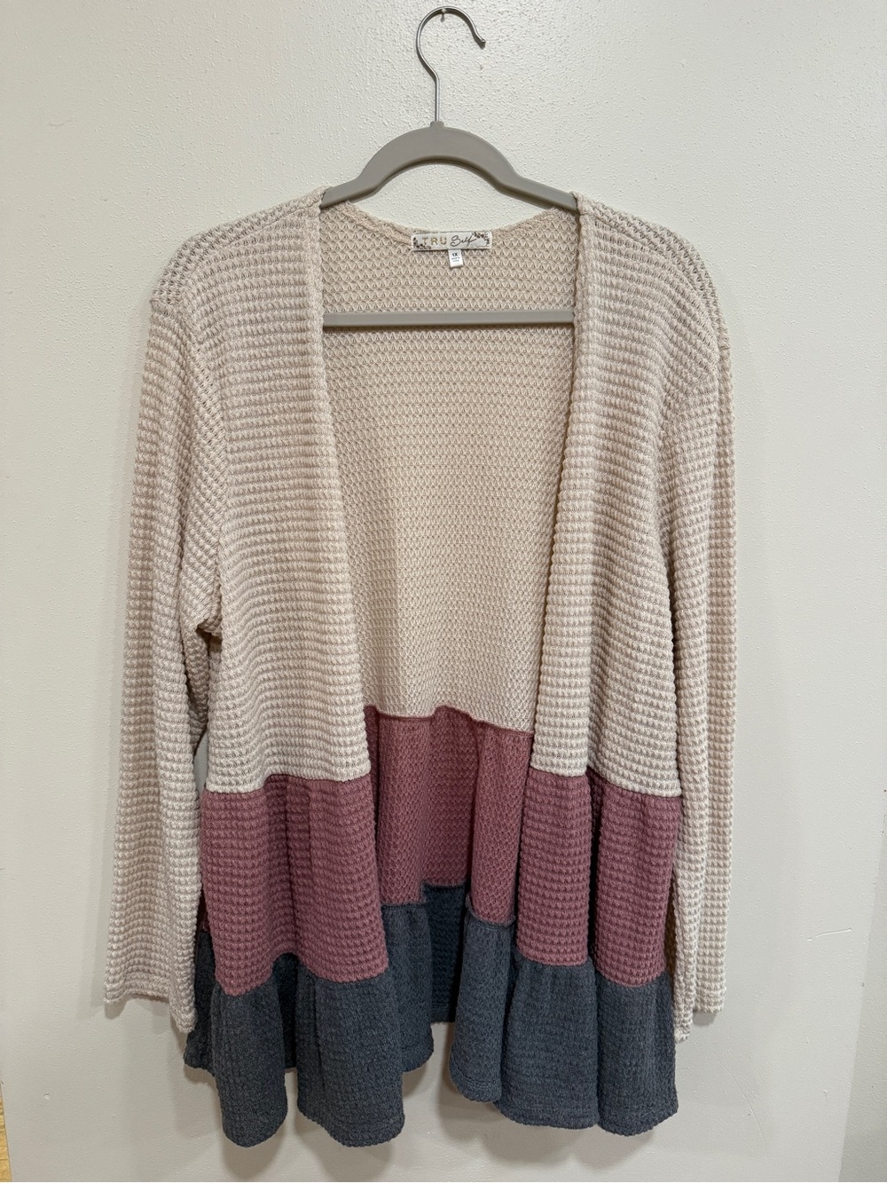 Cream, Dusty Rose  and Gray Colorblock Open Cardigan